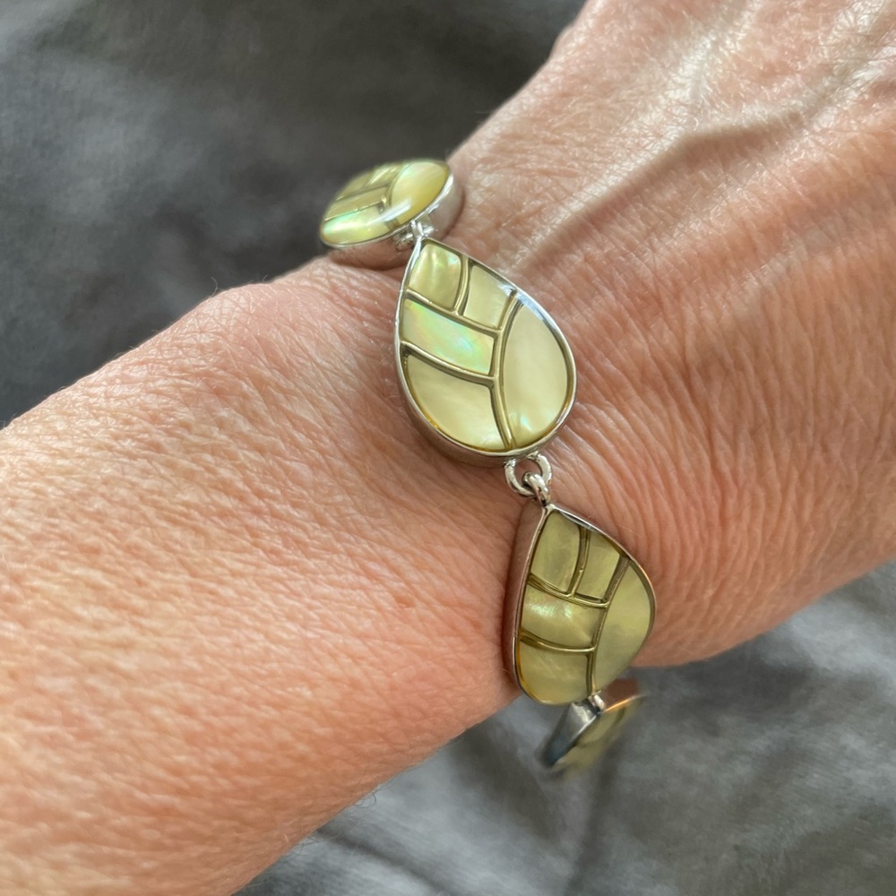 Lia Sophia Silver and Mother of Pearl Inlaid Leaf Bracelet